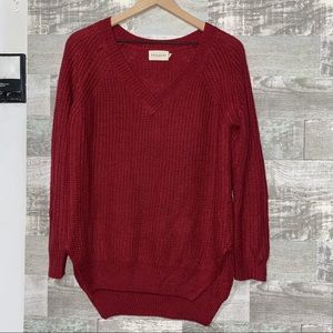 Dreamers Knit Ruby Wine Red V Neck Oversized Ladies Womens Sweater SMALL